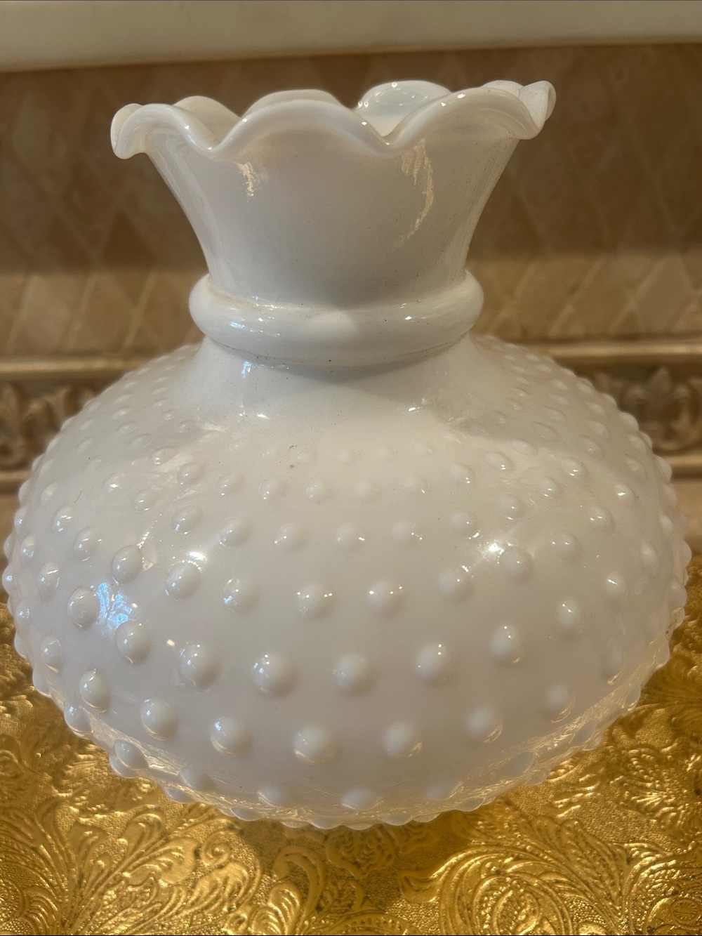 White Vintage Hobnail Milk Glass Hurricane RARE